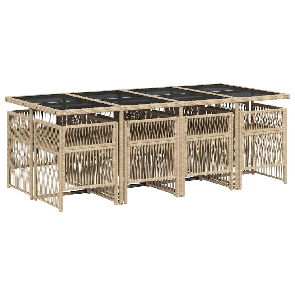 Set Pranzo da Giardino 9 pz con Cuscini Beige Misto Polyrattan | homemem39