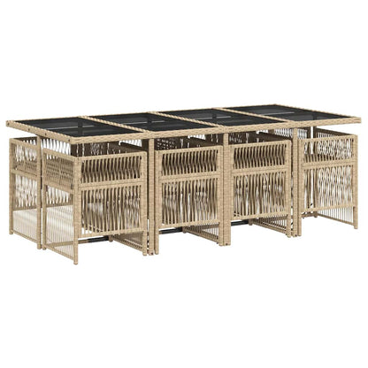 Set Pranzo da Giardino 9 pz con Cuscini Beige Misto Polyrattan | homemem39