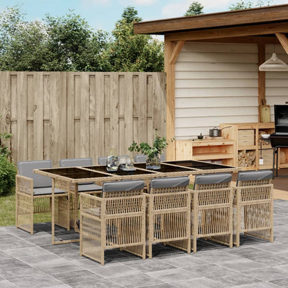 Set Pranzo da Giardino 9 pz con Cuscini Beige Misto Polyrattan - homemem39