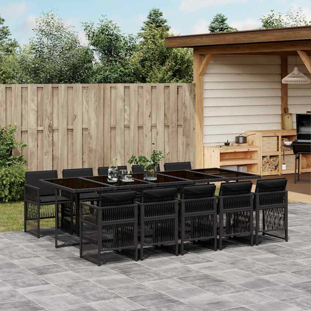 Set da Pranzo da Giardino 11 pz con Cuscini in Polyrattan Nero | homemem39