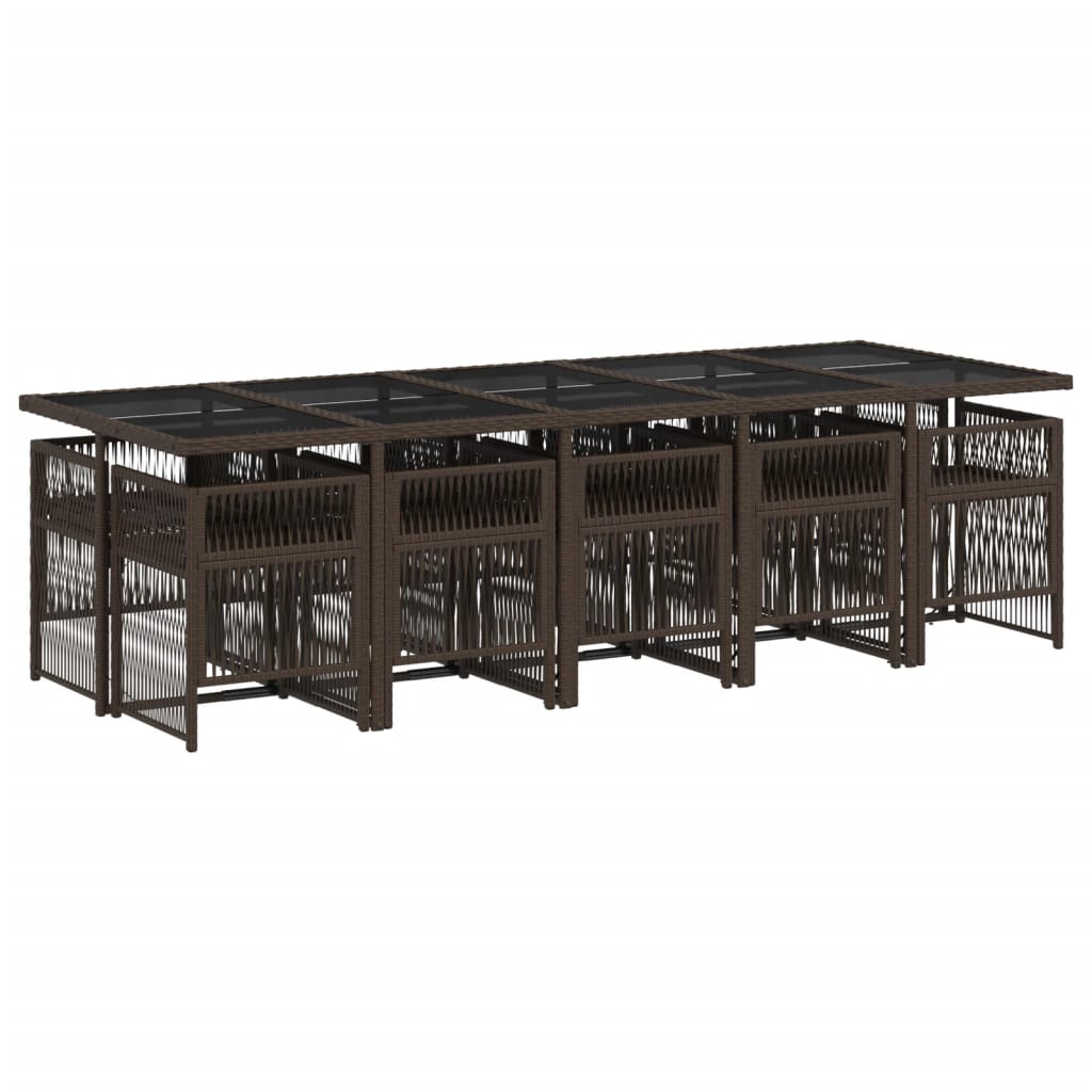 Set da Pranzo da Giardino 11 pz con Cuscini Polyrattan Marrone - homemem39