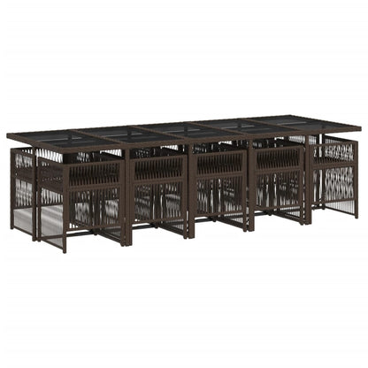 Set da Pranzo da Giardino 11 pz con Cuscini Polyrattan Marrone - homemem39