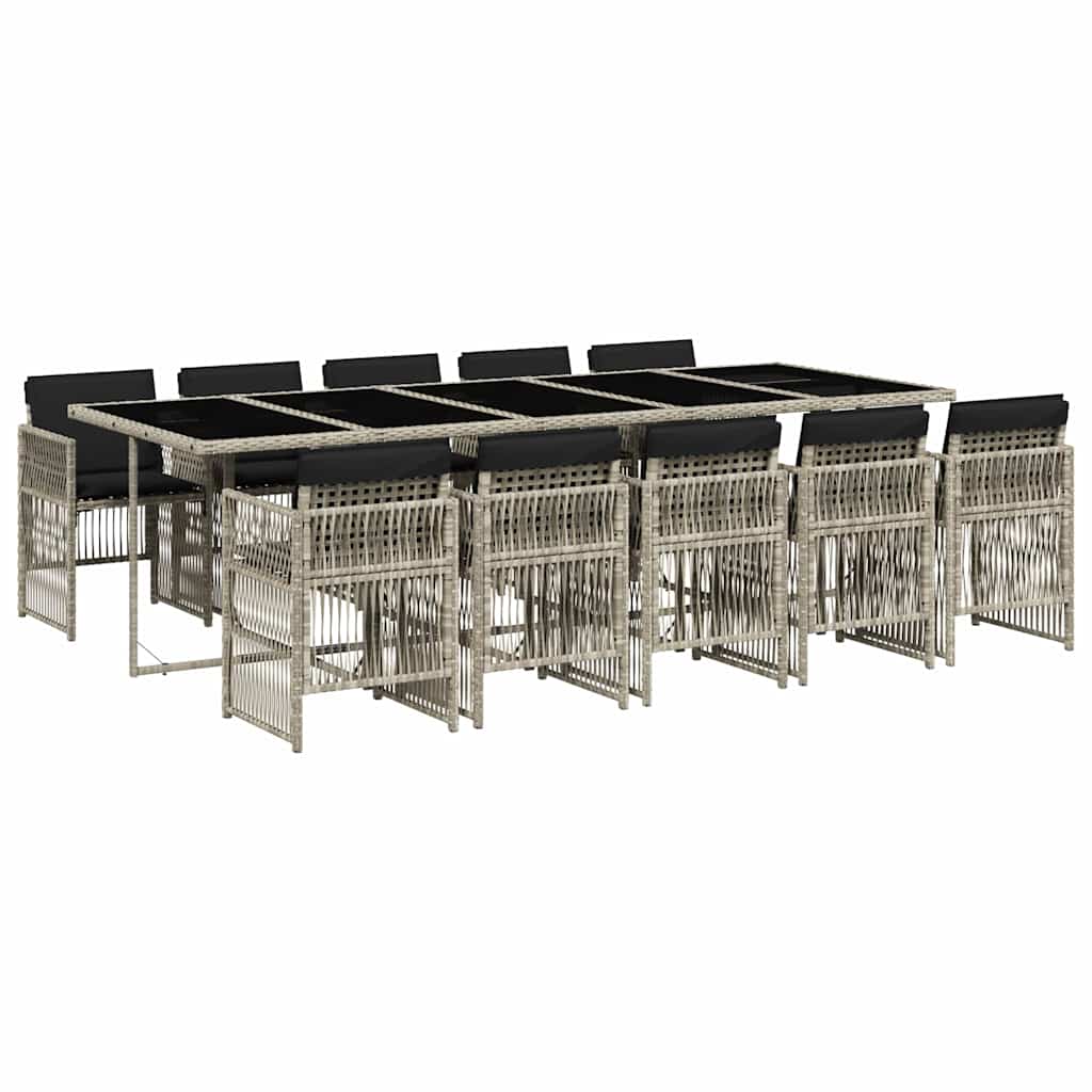Set Pranzo Giardino 11pz con Cuscini Grigio Chiaro Polyrattan