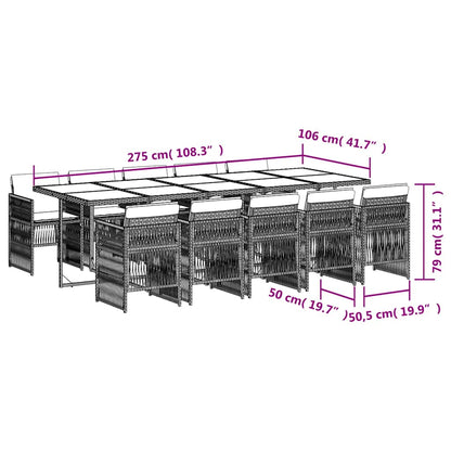 Set Pranzo Giardino 11pz con Cuscini Grigio Chiaro Polyrattan | homemem39