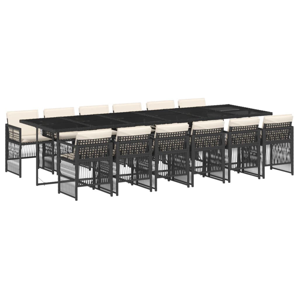 Set da Pranzo da Giardino 13pz con Cuscini Nero in Polyrattan - homemem39