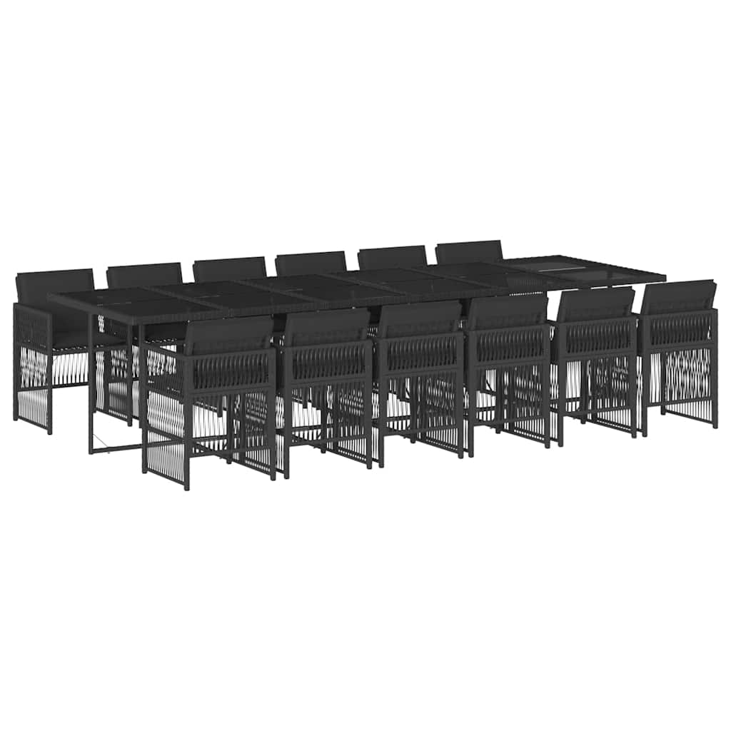 Set da Pranzo da Giardino 13pz con Cuscini Nero in Polyrattan | homemem39
