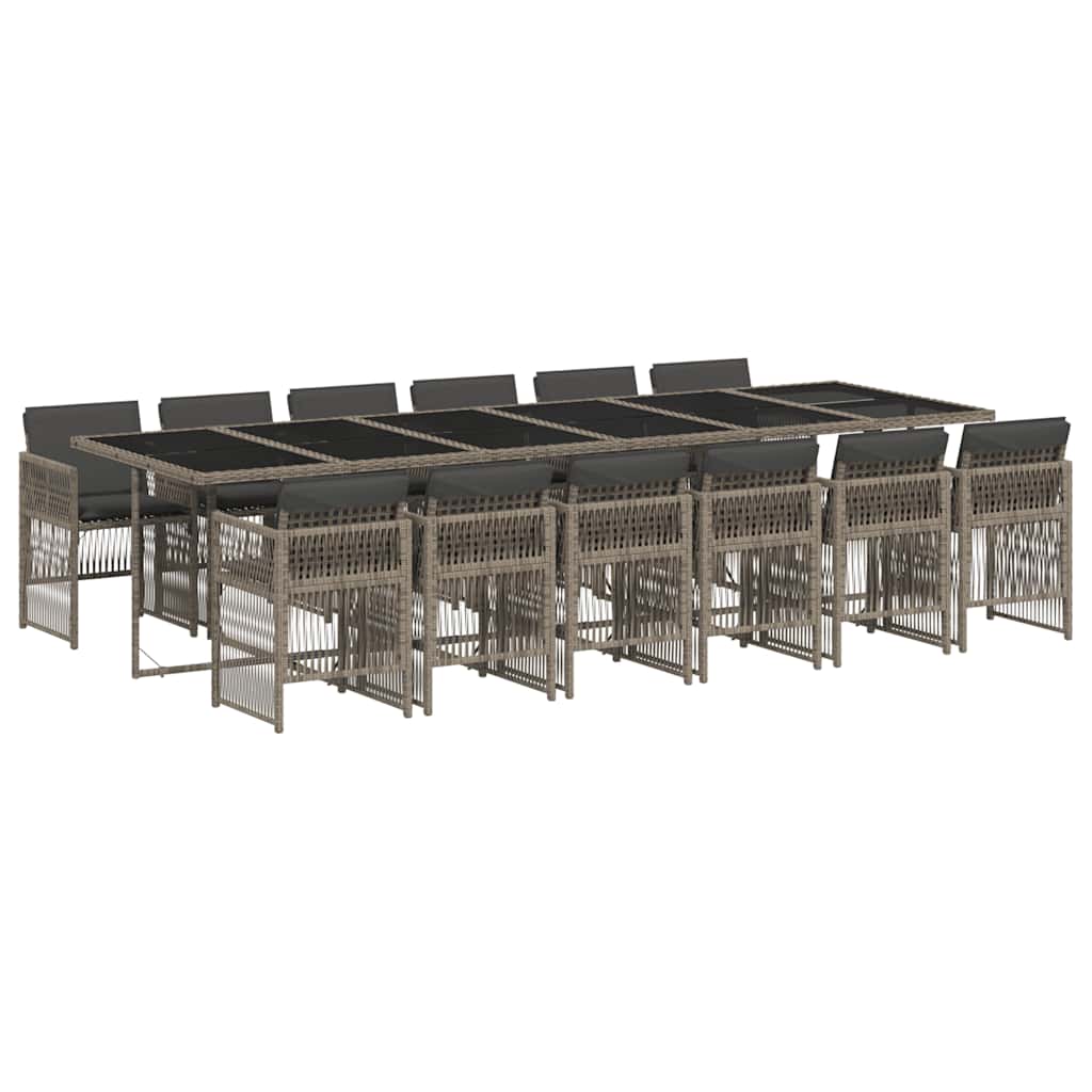 Set da Pranzo da Giardino 13pz con Cuscini Grigio in Polyrattan | homemem39