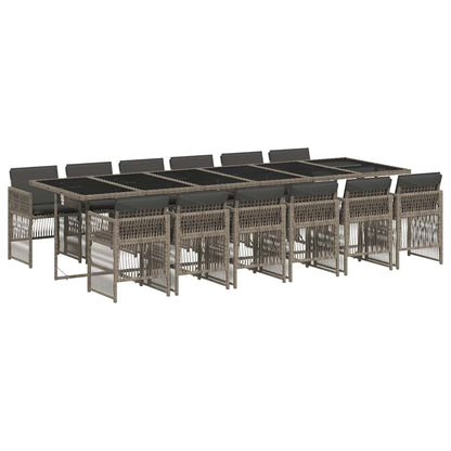 Set da Pranzo da Giardino 13pz con Cuscini Grigio in Polyrattan | homemem39