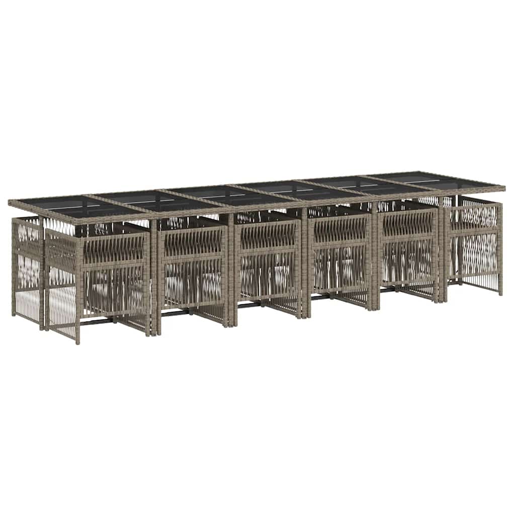 Set da Pranzo da Giardino 13pz con Cuscini Grigio in Polyrattan | homemem39
