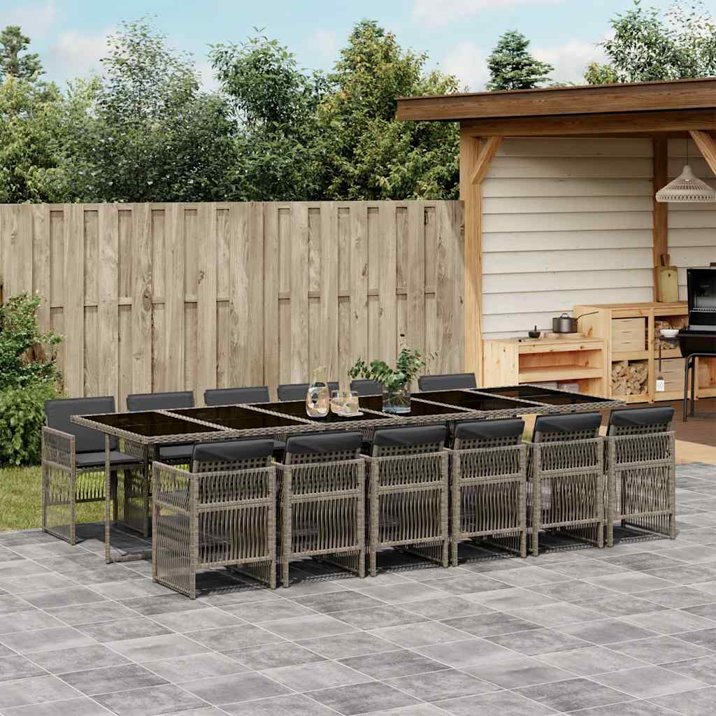 Set da Pranzo da Giardino 13pz con Cuscini Grigio in Polyrattan | homemem39