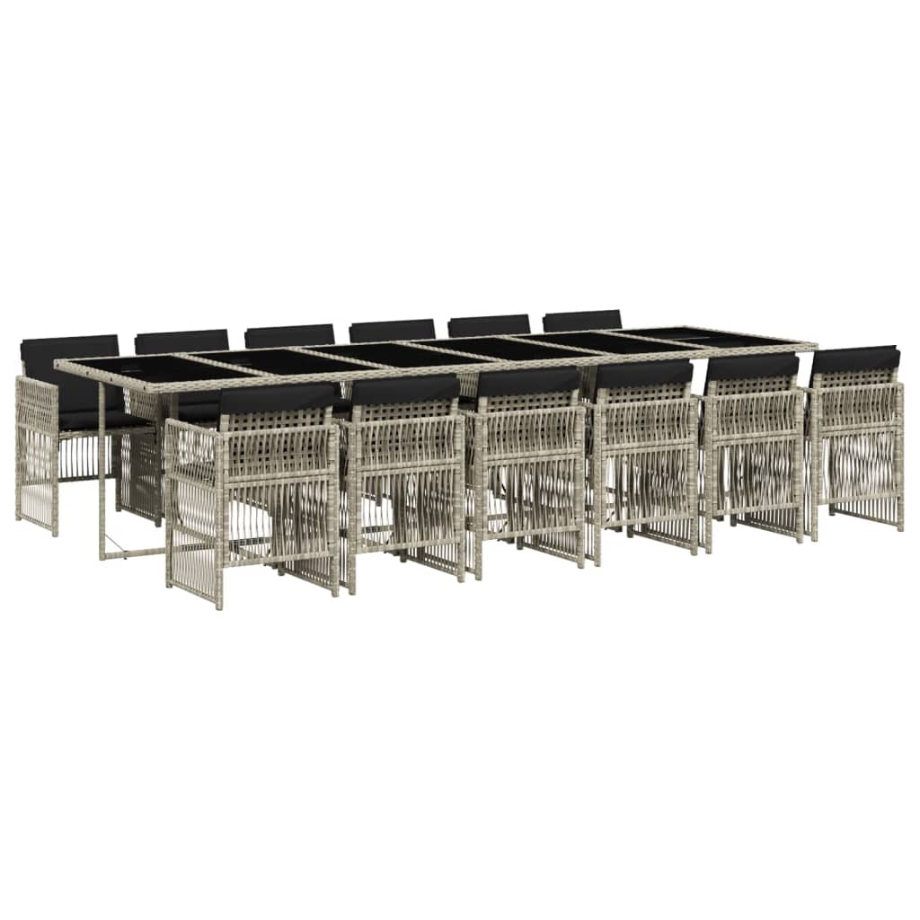 Set da Pranzo da Giardino 13pz con Cuscini Grigio in Polyrattan - homemem39