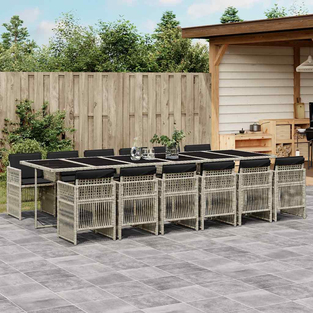 Set da Pranzo da Giardino 13pz con Cuscini Grigio in Polyrattan | homemem39