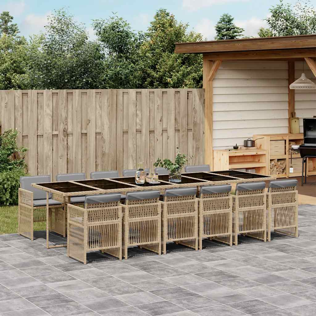 Set Pranzo da Giardino 13 pz con Cuscini Beige Misto Polyrattan | homemem39