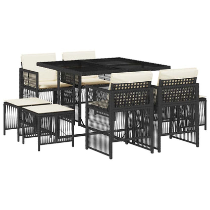 Set da Pranzo da Giardino 9 pz con Cuscini Nero in Polyrattan | homemem39