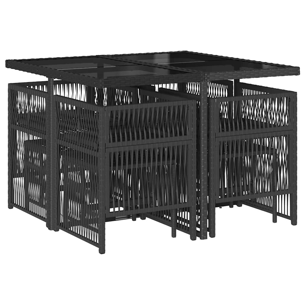 Set da Pranzo da Giardino 9 pz con Cuscini Nero in Polyrattan | homemem39