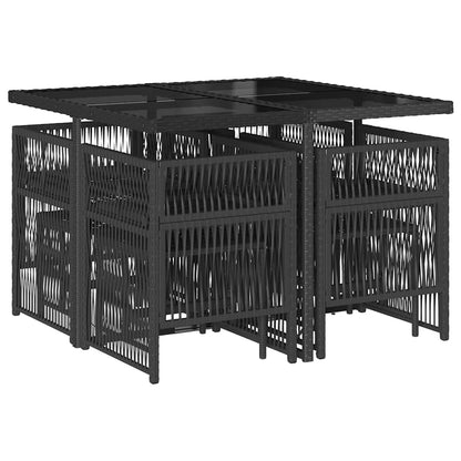 Set da Pranzo da Giardino 9 pz con Cuscini Nero in Polyrattan | homemem39