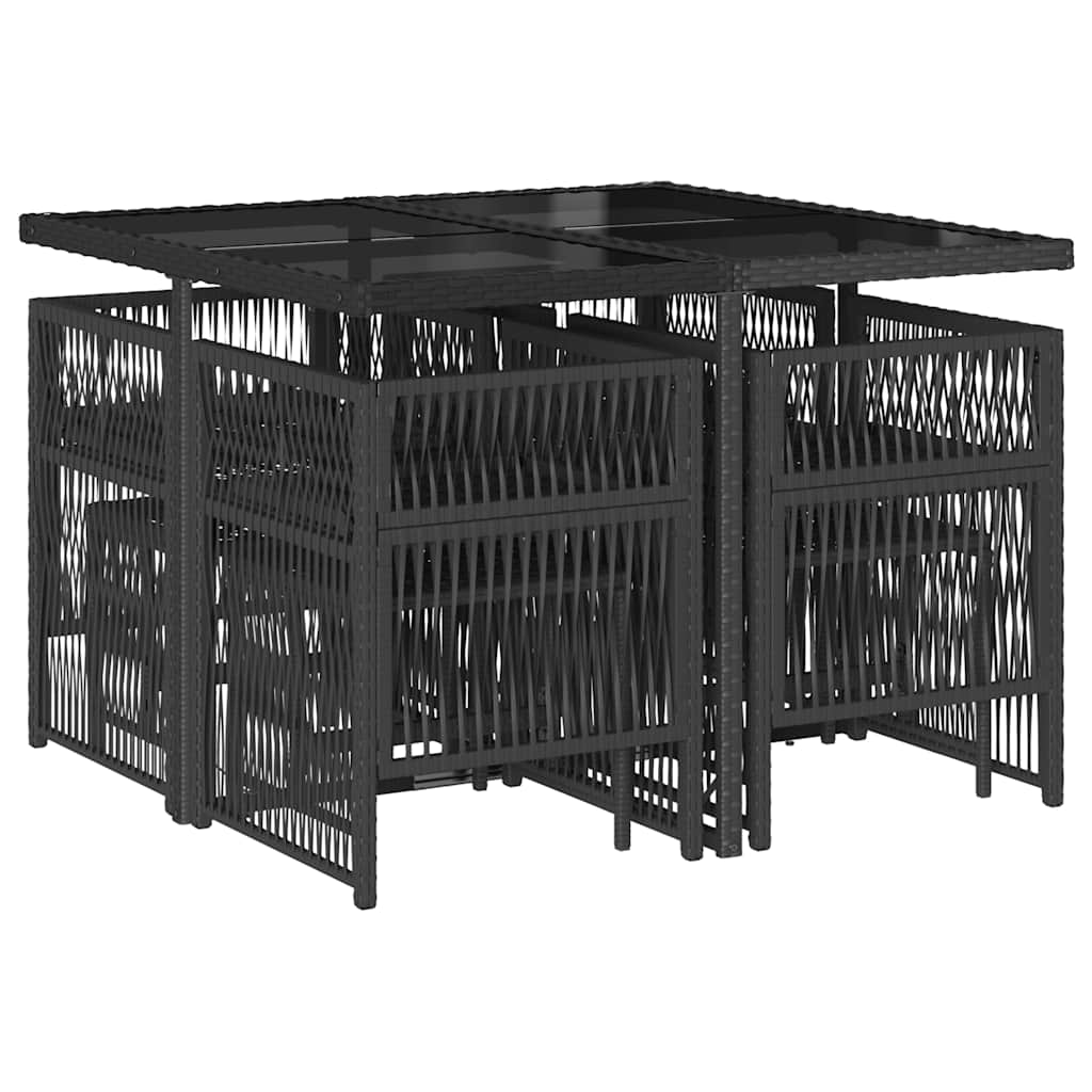 Set da Pranzo da Giardino 9 pz con Cuscini Nero in Polyrattan | homemem39