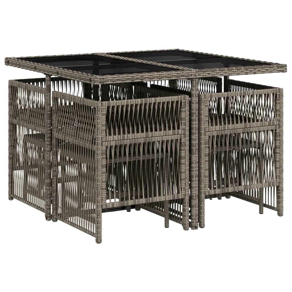 Set da Pranzo da Giardino 9 pz con Cuscini in Polyrattan Grigio - homemem39