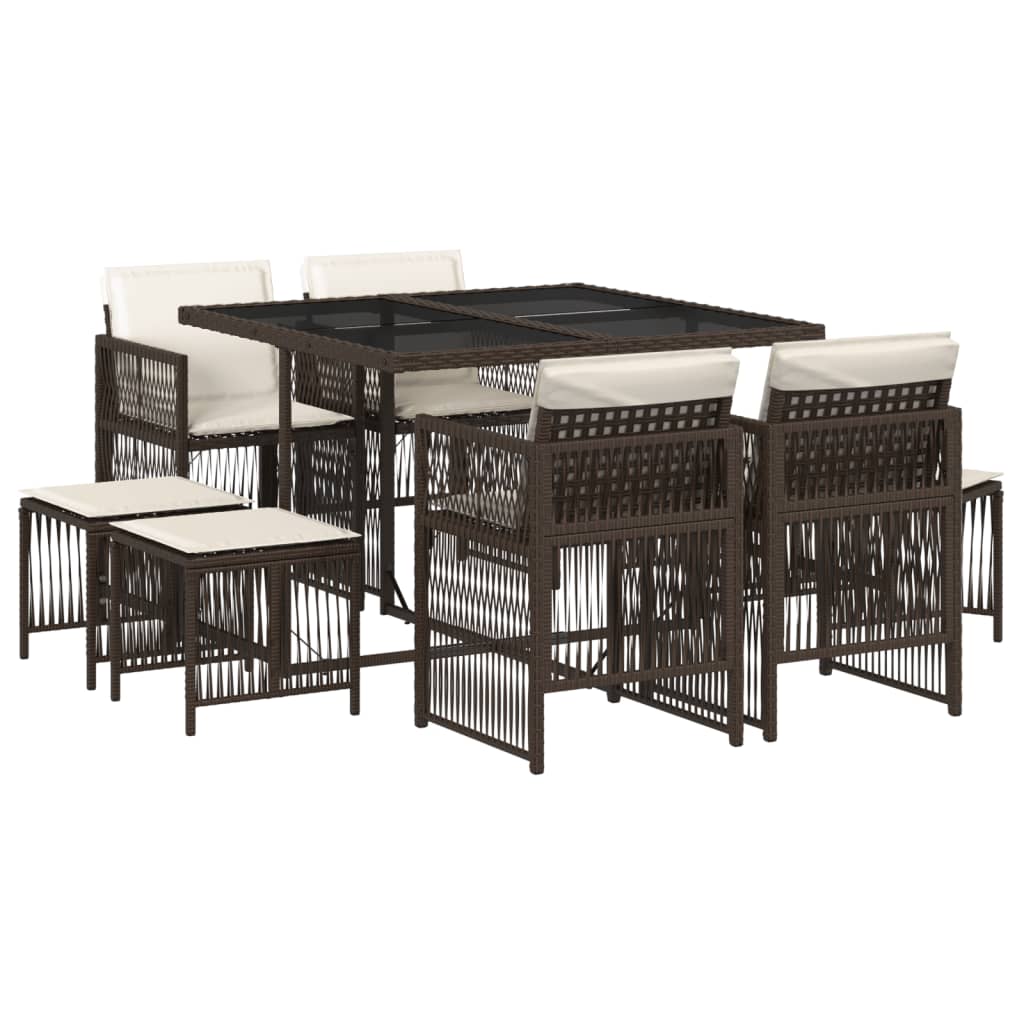 Set da Pranzo da Giardino 9pz con Cuscini Marrone in Polyrattan - homemem39