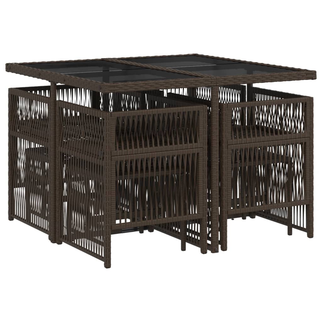 Set da Pranzo da Giardino 9pz con Cuscini Marrone in Polyrattan - homemem39