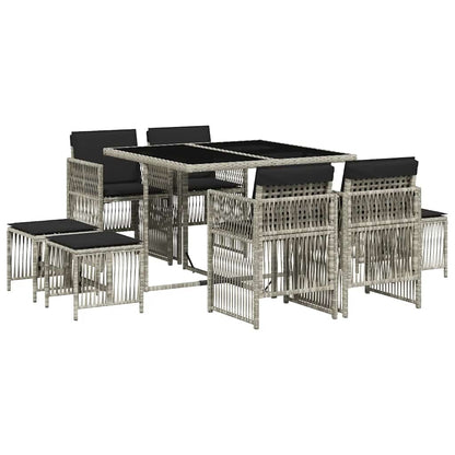 Set Pranzo da Giardino 9pz con Cuscini Grigio Chiaro Polyrattan | homemem39