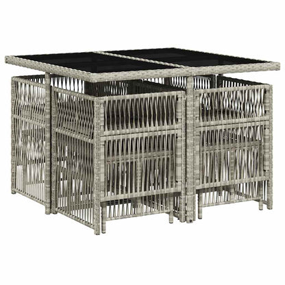 Set Pranzo da Giardino 9pz con Cuscini Grigio Chiaro Polyrattan | homemem39