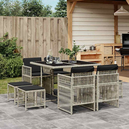 Set Pranzo da Giardino 9pz con Cuscini Grigio Chiaro Polyrattan | homemem39