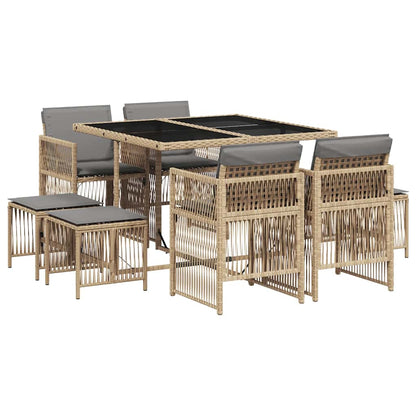 Set Pranzo da Giardino 9 pz con Cuscini Beige Misto Polyrattan | homemem39