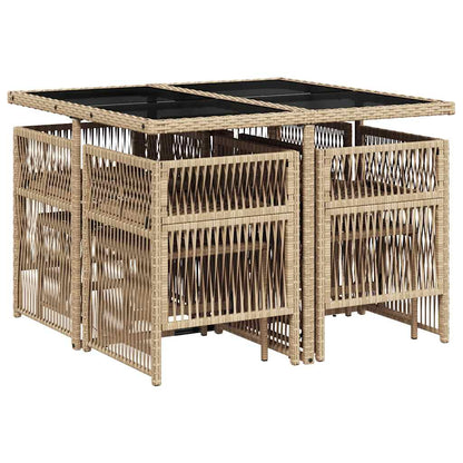 Set Pranzo da Giardino 9 pz con Cuscini Beige Misto Polyrattan | homemem39
