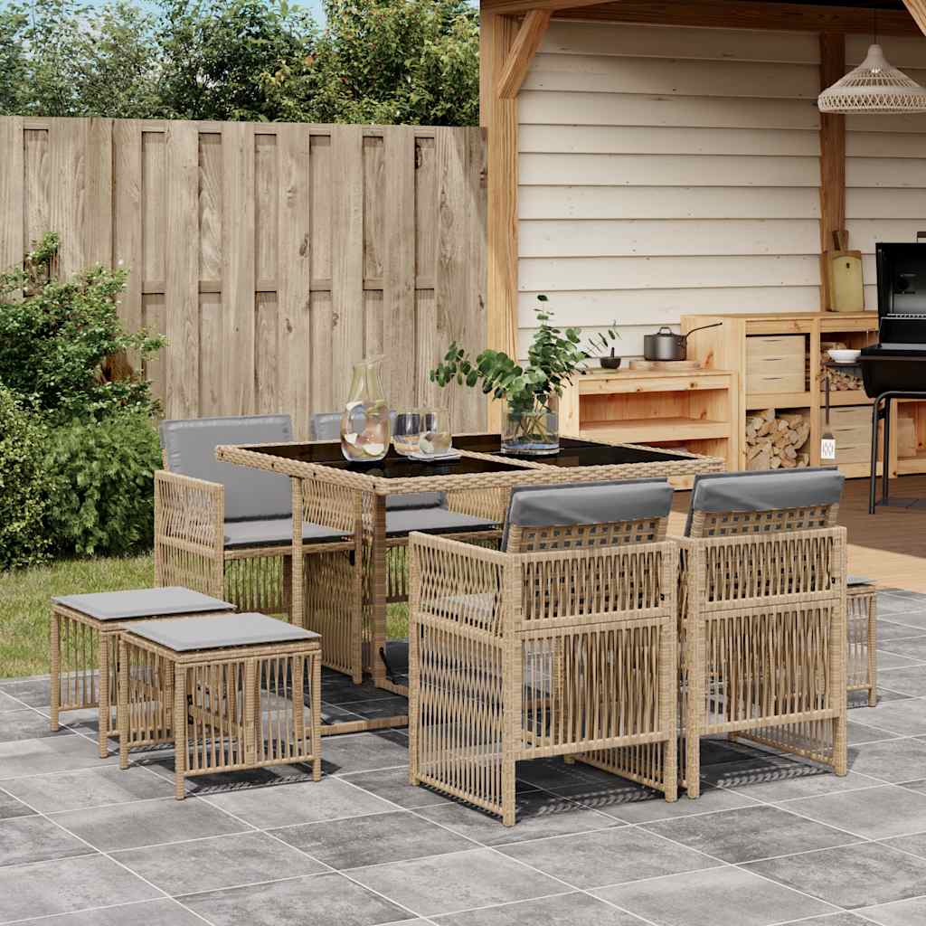 Set Pranzo da Giardino 9 pz con Cuscini Beige Misto Polyrattan | homemem39