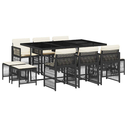 Set da Pranzo da Giardino 11 pz con Cuscini in Polyrattan Nero | homemem39