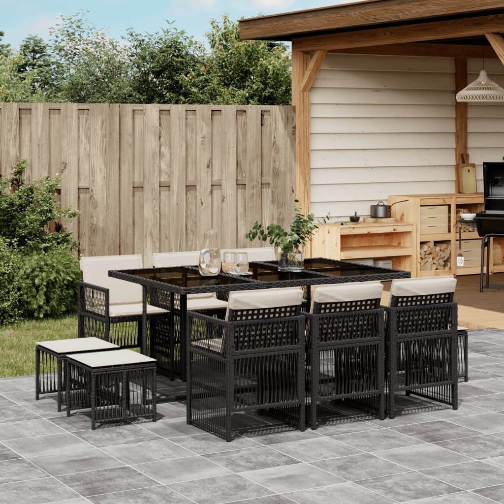 Set da Pranzo da Giardino 11 pz con Cuscini in Polyrattan Nero - homemem39