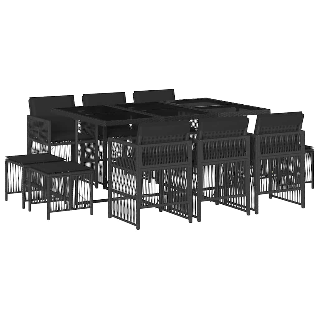 Set da Pranzo da Giardino 11 pz con Cuscini in Polyrattan Nero | homemem39