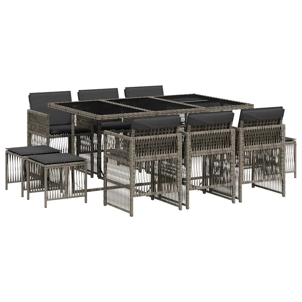 Set da Pranzo da Giardino 11pz con Cuscini in Polyrattan Grigio | homemem39