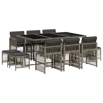 Set da Pranzo da Giardino 11pz con Cuscini in Polyrattan Grigio | homemem39