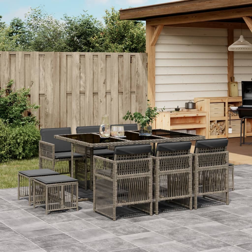 Set da Pranzo da Giardino 11pz con Cuscini in Polyrattan Grigio - homemem39