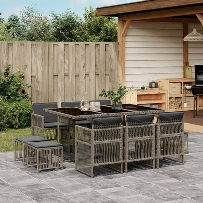 Set da Pranzo da Giardino 11pz con Cuscini in Polyrattan Grigio - homemem39