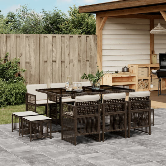 Set da Pranzo da Giardino 11 pz con Cuscini Polyrattan Marrone - homemem39