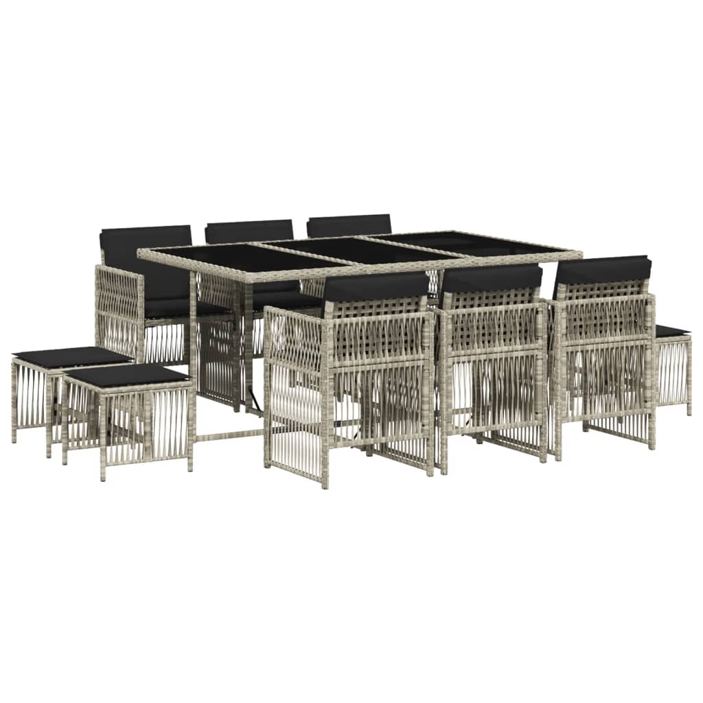 Set Pranzo Giardino 11pz con Cuscini Grigio Chiaro Polyrattan - homemem39