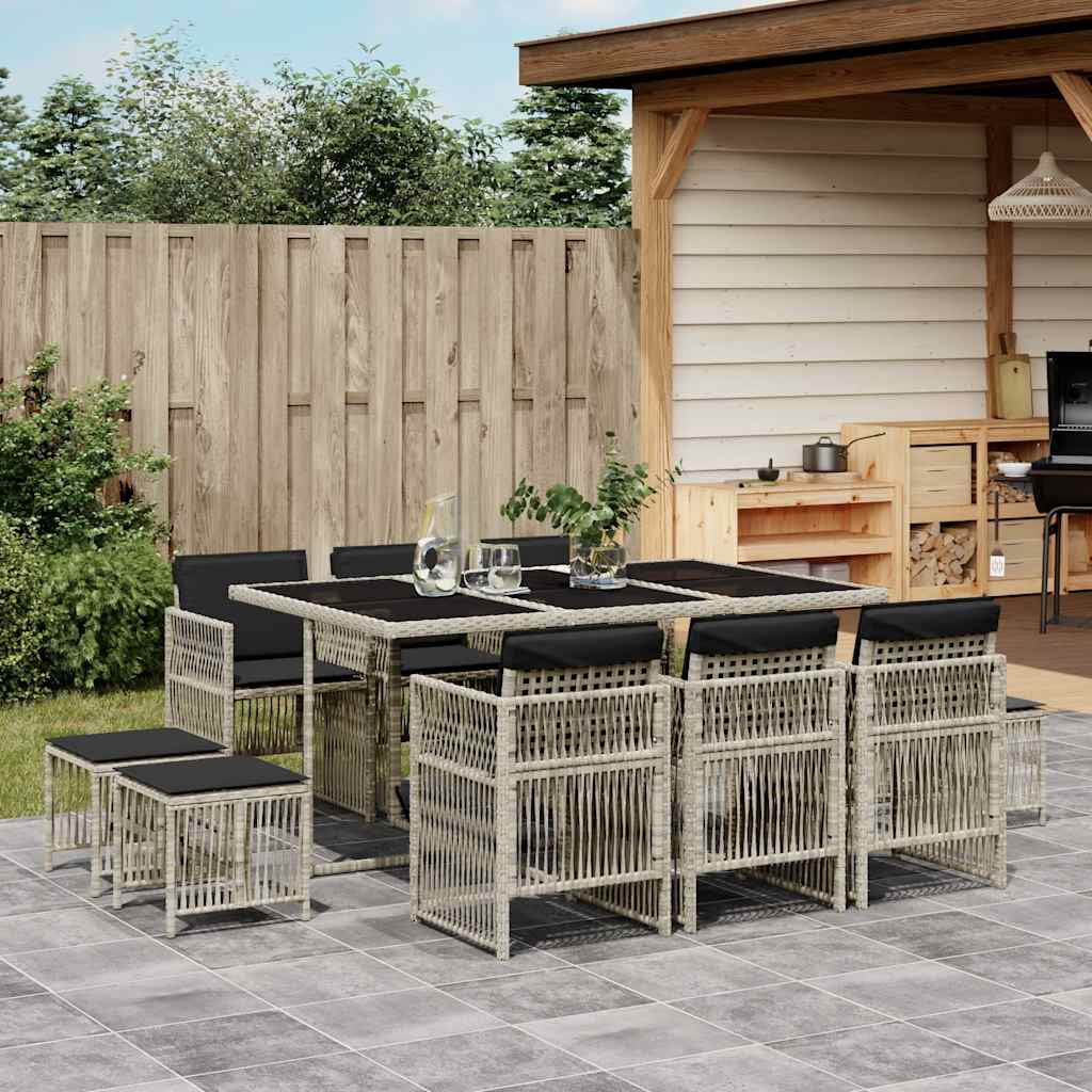 Set Pranzo Giardino 11pz con Cuscini Grigio Chiaro Polyrattan | homemem39