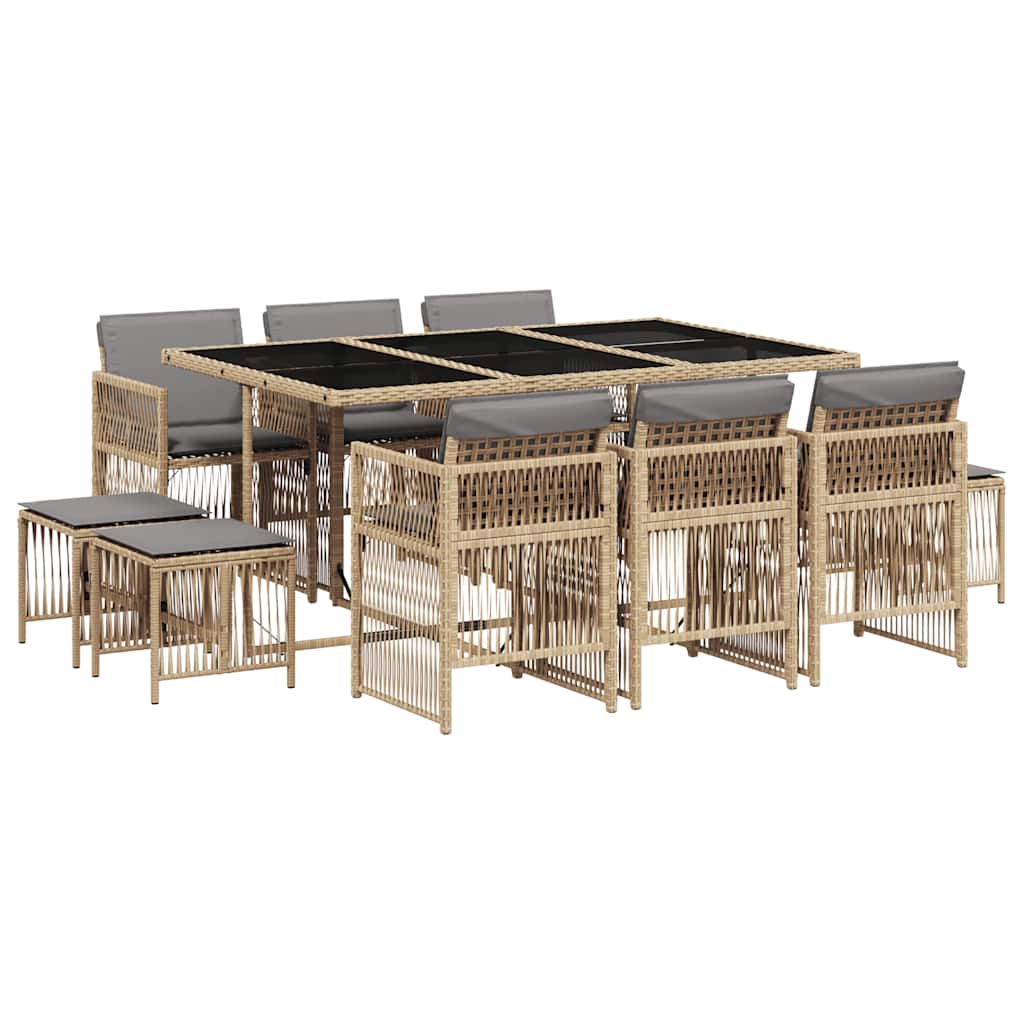 Set Pranzo da Giardino 11 pz con Cuscini Beige Misto Polyrattan | homemem39