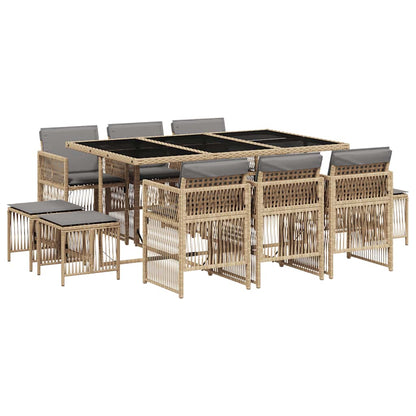 Set Pranzo da Giardino 11 pz con Cuscini Beige Misto Polyrattan | homemem39