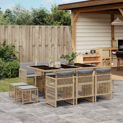 Set Pranzo da Giardino 11 pz con Cuscini Beige Misto Polyrattan | homemem39