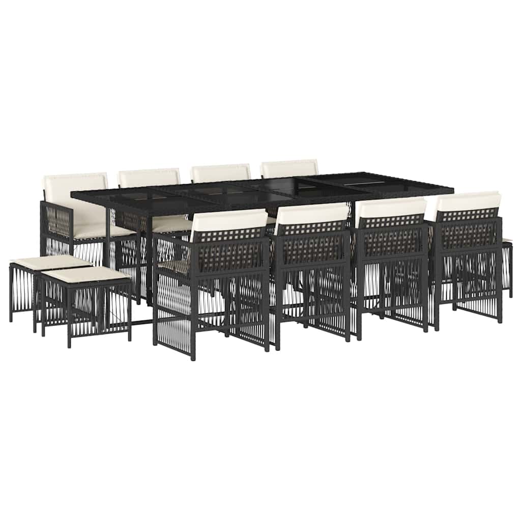 Set da Pranzo da Giardino 13pz con Cuscini Nero in Polyrattan | homemem39