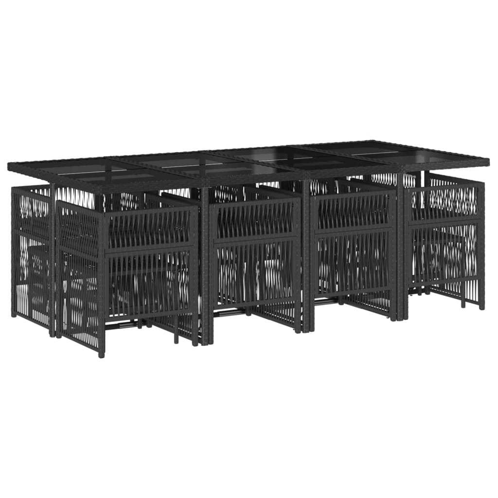 Set da Pranzo da Giardino 13pz con Cuscini Nero in Polyrattan - homemem39