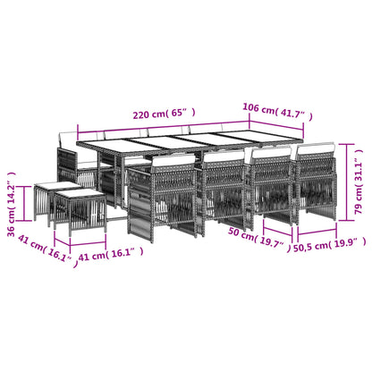 Set da Pranzo da Giardino 13pz con Cuscini Nero in Polyrattan - homemem39