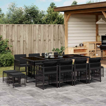 Set da Pranzo da Giardino 13pz con Cuscini Nero in Polyrattan | homemem39