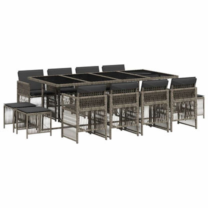 Set da Pranzo da Giardino 13pz con Cuscini Grigio in Polyrattan | homemem39