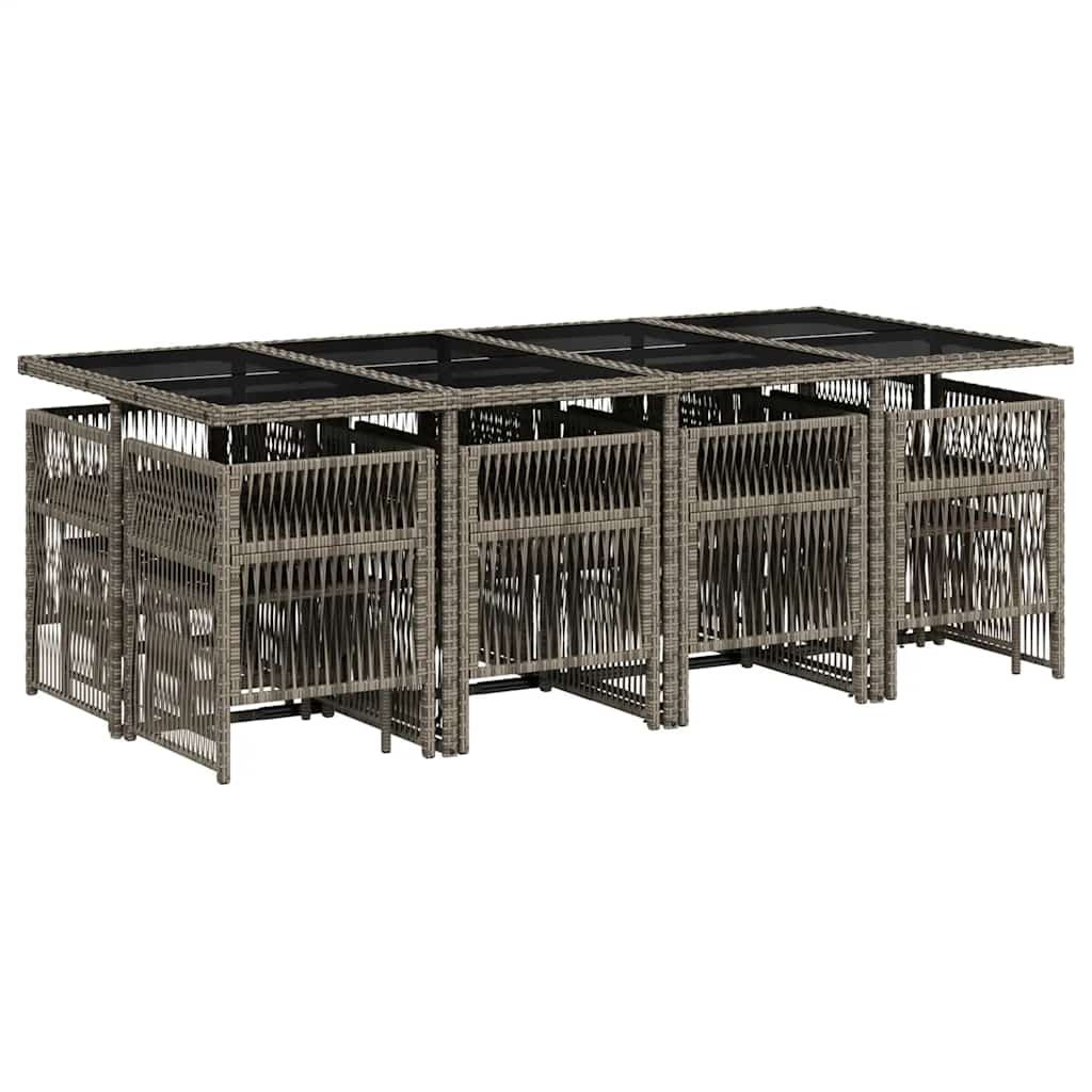 Set da Pranzo da Giardino 13pz con Cuscini Grigio in Polyrattan | homemem39