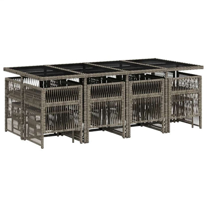 Set da Pranzo da Giardino 13pz con Cuscini Grigio in Polyrattan | homemem39